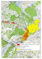 Mapa zasięgu pożaru na tle działek wykupionych w ramach...